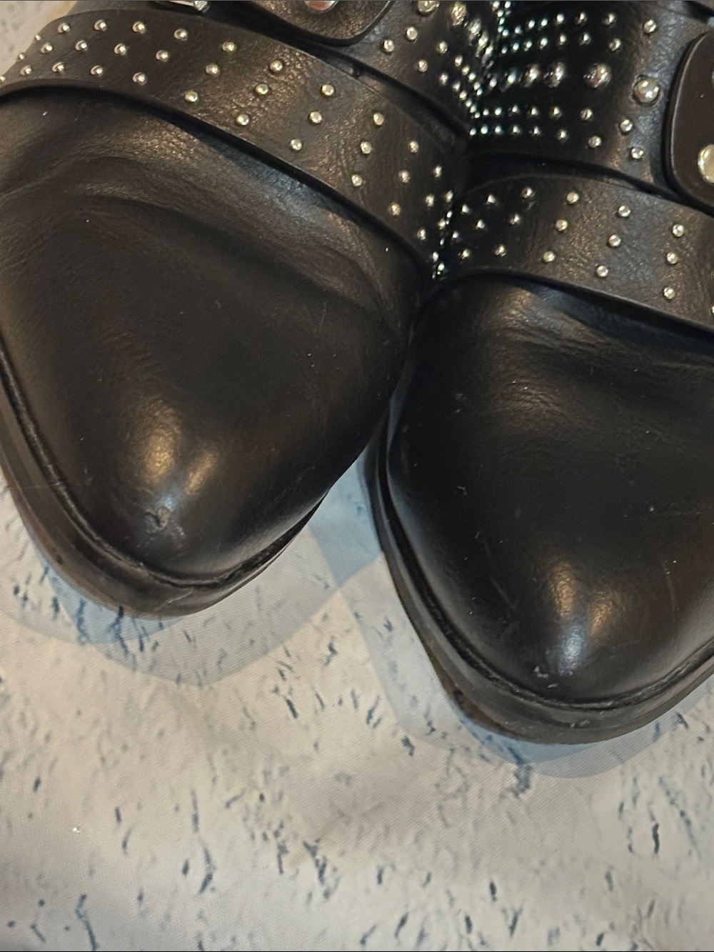 Fergalicious Studded Black Leather Ankle Boots with Buckle Straps - Picture 8 of 10